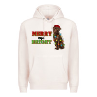 Pale Pink merry and bright labrador Premium Hoodie - RanaPortraitStore