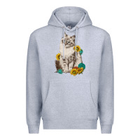 Heather Grey siberian cat sunflower and gemstone Premium Hoodie - texasbilliewilder