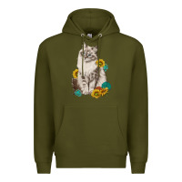 Army Green siberian cat sunflower and gemstone Premium Hoodie - texasbilliewilder