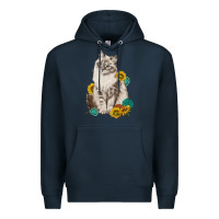 Navy siberian cat sunflower and gemstone Premium Hoodie - texasbilliewilder