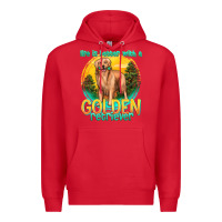 Red life is better with a golden retriever Premium Hoodie - texasbilliewilder