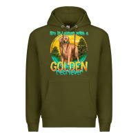Army Green life is better with a golden retriever Premium Hoodie - texasbilliewilder