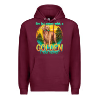 Burgundy life is better with a golden retriever Premium Hoodie - texasbilliewilder