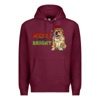 Burgundy merry and bright english bulldog Premium Hoodie - RanaPortraitStore