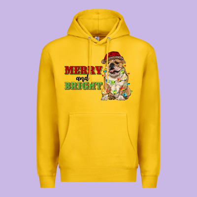Merry And Bright English Bulldog Premium Hoodie Designed By Ranaportraitstore