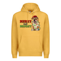 Mustard merry and bright english bulldog Premium Hoodie - RanaPortraitStore