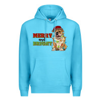 Ocean Blue merry and bright english bulldog Premium Hoodie - RanaPortraitStore