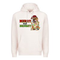 Pale Pink merry and bright english bulldog Premium Hoodie - RanaPortraitStore