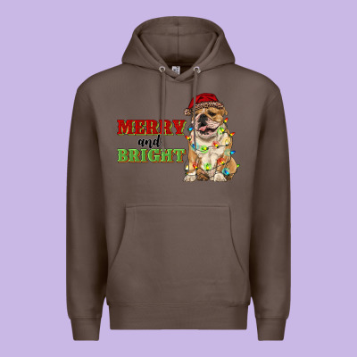 Merry And Bright English Bulldog Premium Hoodie Designed By Ranaportraitstore