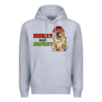 Heather Grey merry and bright english bulldog Premium Hoodie - RanaPortraitStore