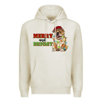 Oatmeal Heather merry and bright english bulldog Premium Hoodie - RanaPortraitStore