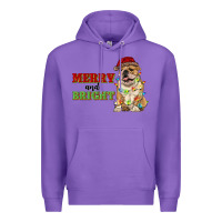 Purple merry and bright english bulldog Premium Hoodie - RanaPortraitStore