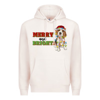 Pale Pink merry and bright beagle Premium Hoodie - RanaPortraitStore