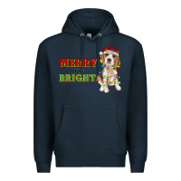 Navy merry and bright beagle Premium Hoodie - RanaPortraitStore