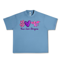 Pebble Blue Peace Love Dragons Urban Heavy Tee - RanaPortraitStore