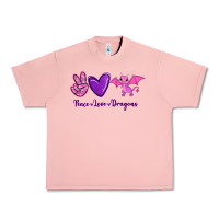 Salmon Peace Love Dragons Urban Heavy Tee - RanaPortraitStore