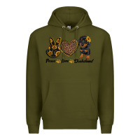 Army Green peace love dachshund Premium Hoodie - RanaPortraitStore
