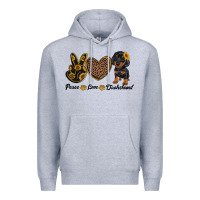 Heather Grey peace love dachshund Premium Hoodie - RanaPortraitStore