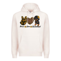 Pale Pink peace love dachshund Premium Hoodie - RanaPortraitStore