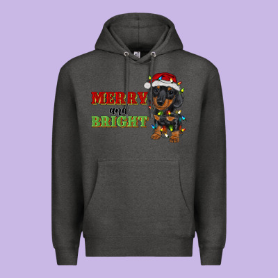 Merry And Bright Dachshund Premium Hoodie Designed By Ranaportraitstore