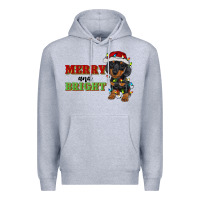 Heather Grey merry and bright dachshund Premium Hoodie - RanaPortraitStore