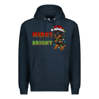 Navy merry and bright dachshund Premium Hoodie - RanaPortraitStore