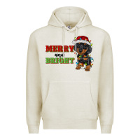 Oatmeal Heather merry and bright dachshund Premium Hoodie - RanaPortraitStore