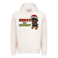 Pale Pink merry and bright dachshund Premium Hoodie - RanaPortraitStore
