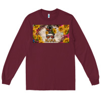 Burgundy mess bun mama with sunflowers and colorful leopard license plate Long Sleeve Tee - BarkalooDesign