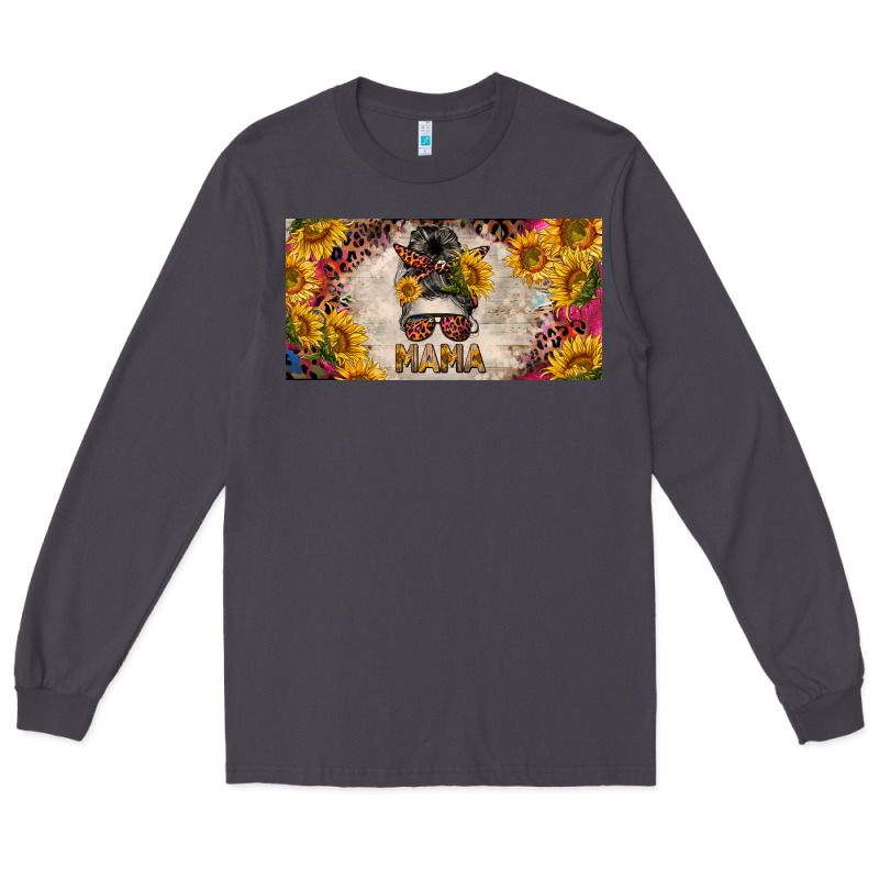 Mess Bun Mama With Sunflowers And Colorful Leopard License Plate Long Sleeve Tee by BarkalooDesign | Teevron