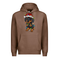 Chestnut dachshund puppy christmas lights Premium Hoodie - RanaPortraitStore