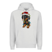 Dove Grey dachshund puppy christmas lights Premium Hoodie - RanaPortraitStore
