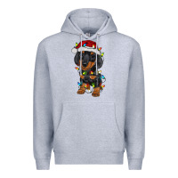Heather Grey dachshund puppy christmas lights Premium Hoodie - RanaPortraitStore