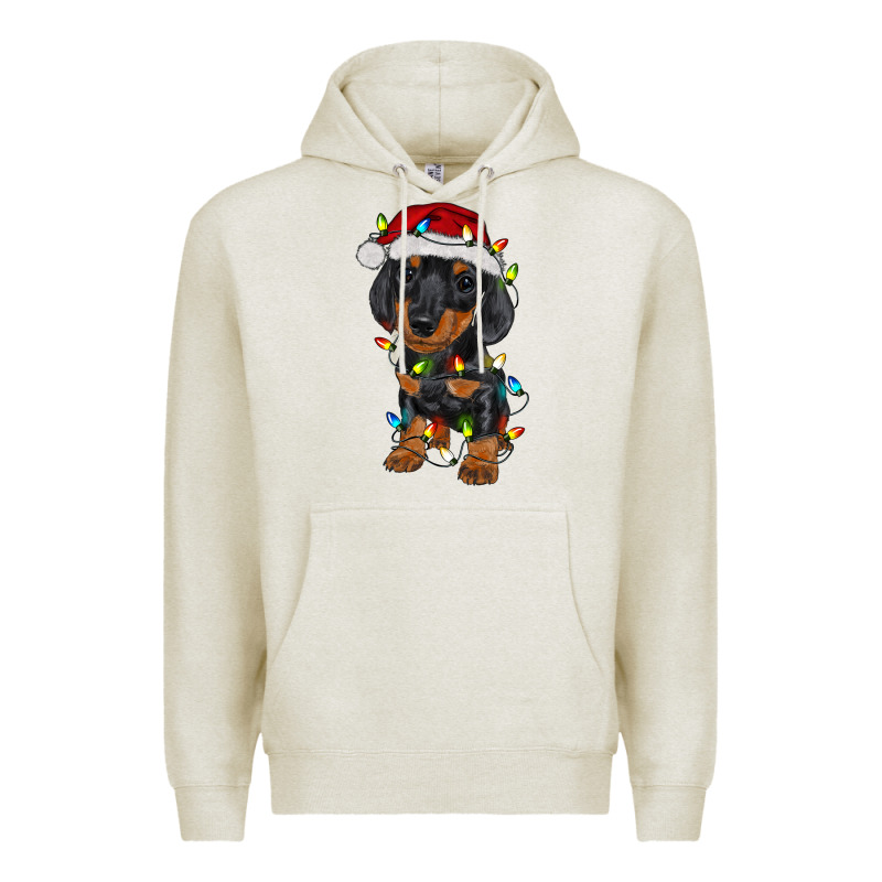 Dachshund Puppy Christmas Lights Premium Hoodie by RanaPortraitStore | Teevron