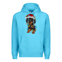 Ocean Blue dachshund puppy christmas lights Premium Hoodie - RanaPortraitStore