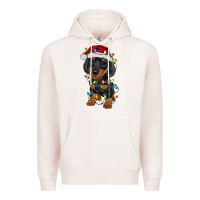 Pale Pink dachshund puppy christmas lights Premium Hoodie - RanaPortraitStore