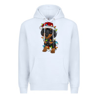 White dachshund puppy christmas lights Premium Hoodie - RanaPortraitStore
