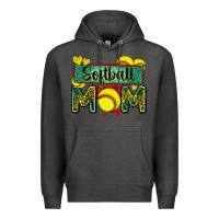Charcoal Heather softball mom with leopard Premium Hoodie - Zillion Design Studio