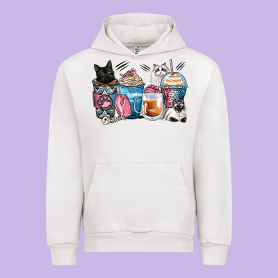 Cat Coffee Cups Urban Hoodie Designed By Zillion Design Studio