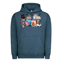 Pigment Midnight Navy cat coffee cups Urban Hoodie - Zillion Design Studio