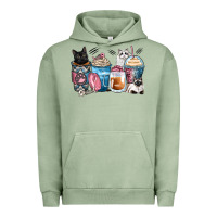 Pigment Oil Green cat coffee cups Urban Hoodie - Zillion Design Studio