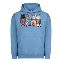Pigment Pebble Blue cat coffee cups Urban Hoodie - Zillion Design Studio