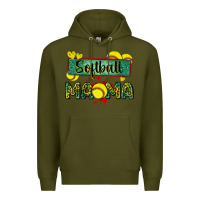 Army Green softball mama with leopard Premium Hoodie - Zillion Design Studio