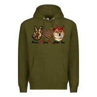 Army Green peace love shiba inu Premium Hoodie - RanaPortraitStore