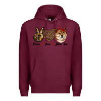 Burgundy peace love shiba inu Premium Hoodie - RanaPortraitStore