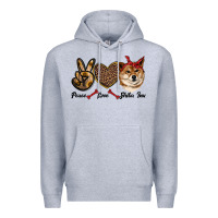 Heather Grey peace love shiba inu Premium Hoodie - RanaPortraitStore