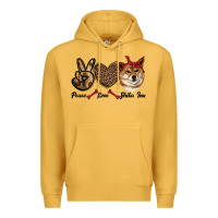 Mustard peace love shiba inu Premium Hoodie - RanaPortraitStore