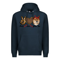 Navy peace love shiba inu Premium Hoodie - RanaPortraitStore