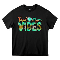 Black Tired Mom Vibes Heavy Core Tee - CowhideDigitalArt