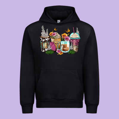 Floral Coffee Cups Urban Hoodie Designed By Zillion Design Studio